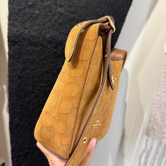 Coach Hadley Mini Crossbody Bag In Signature Suede CCE16, suede/Im/Caramel NWT - Picture 3 of 15